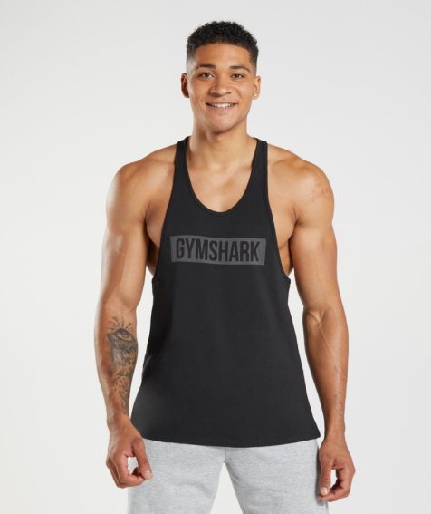 Men's Gymshark Block Stringer Tanks Black | NZ 7COVAQ